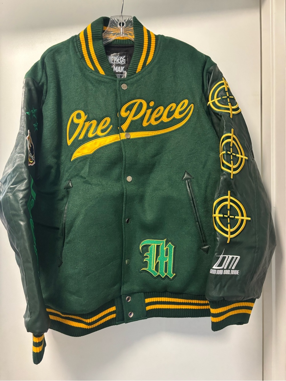Dim Mak One Piece Green & Yellow Varsity Bomber Jacket Size XL
